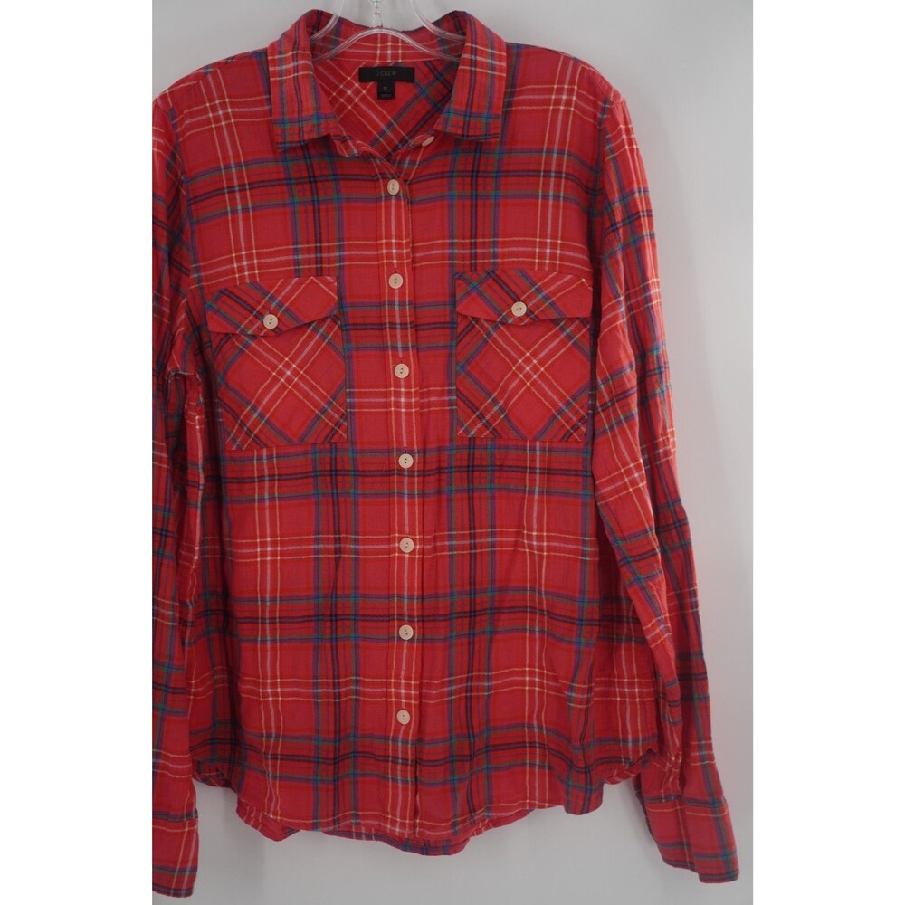 J.Crew "Boy" Fit Flannel Shirt in Red Plaid with Blue & Yellow Accents Size 12